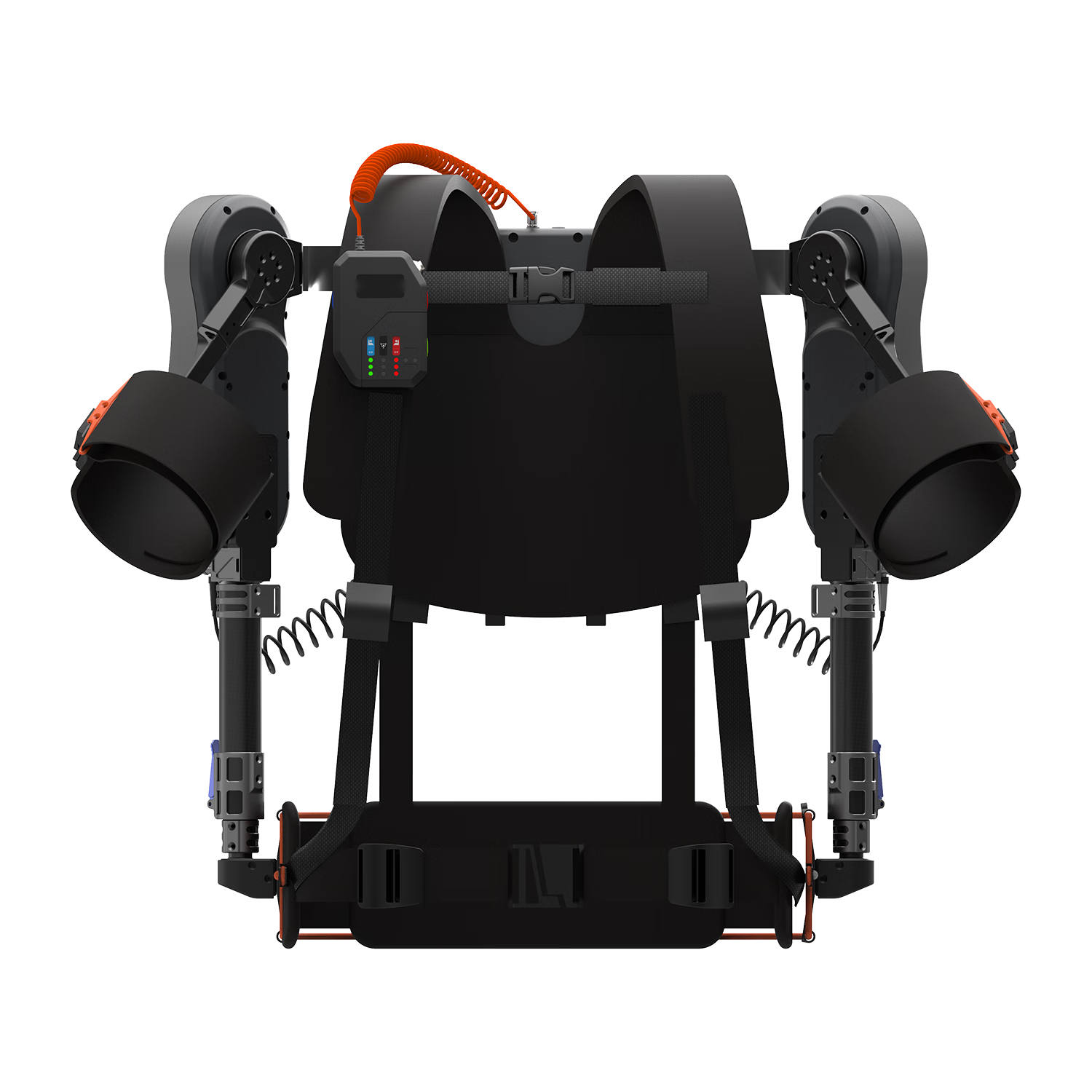 Exosquelette Exomila Élan : vue arrière, structure et boîtier de commande